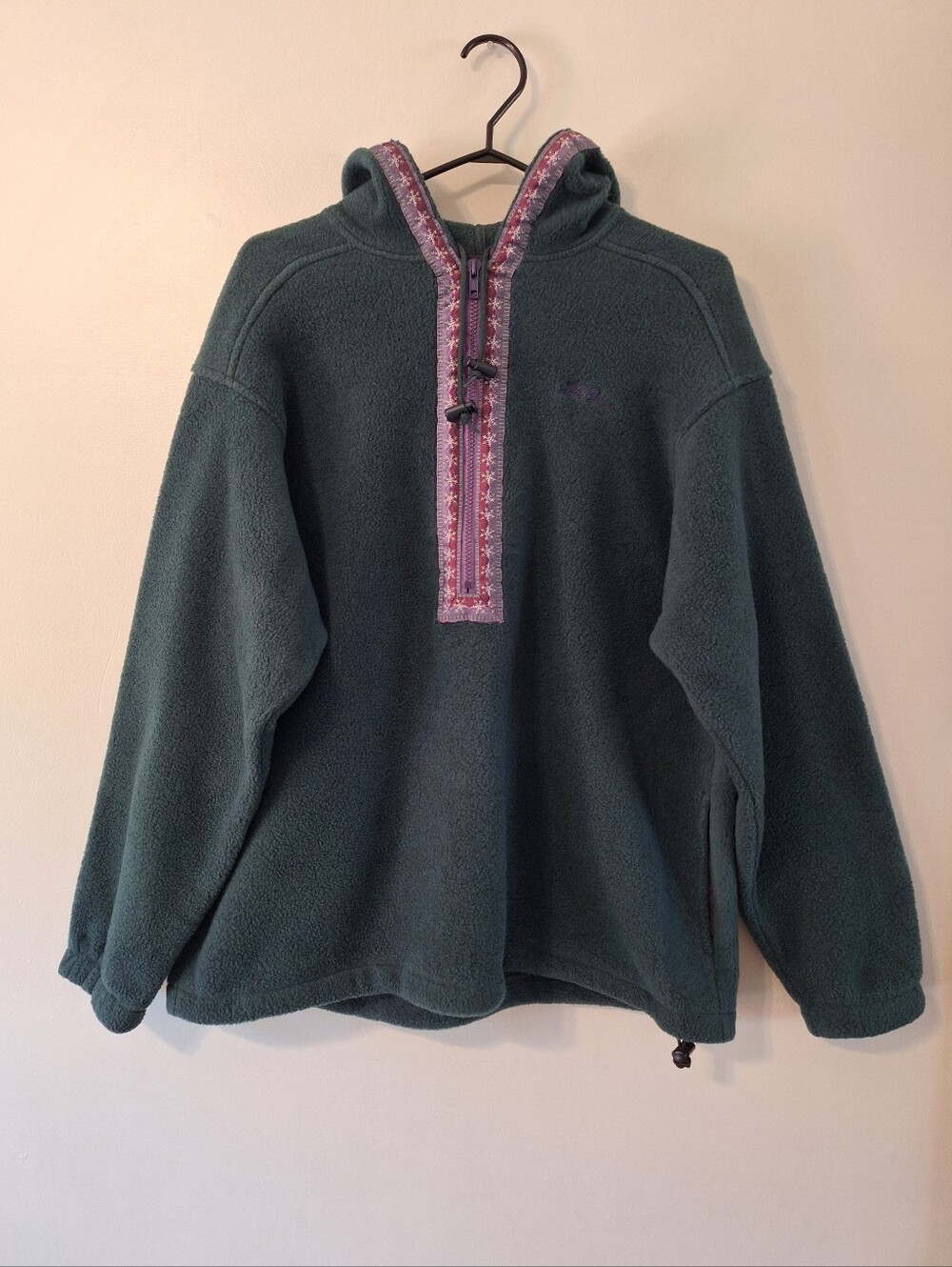 Vintage LL Bean Womens hooded fleece pullover jacket /anorak 1/4 zip - M
